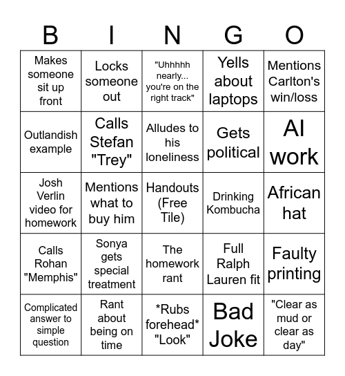 Mr Maycock Bingo Card