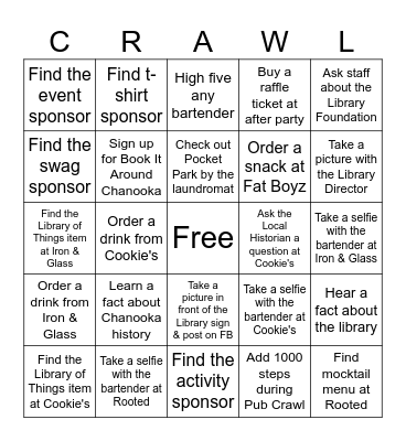 Shhhh...It's the Library Pub Crawl 2026 Bingo! Bingo Card