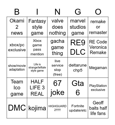 Summer Games Fest 2026 bingo Card
