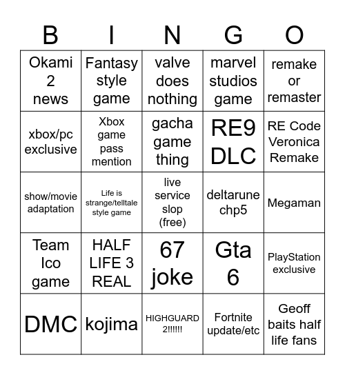 Summer Games Fest 2026 bingo Card