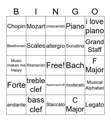 Music Bingo Card