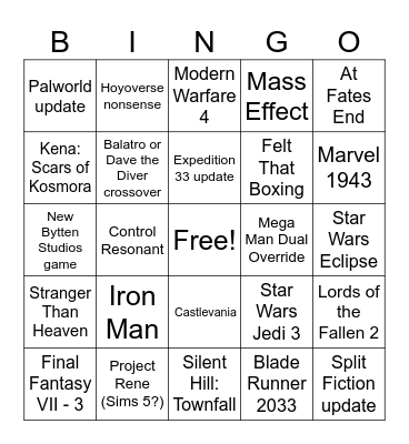 SGF 2026 Bingo Card