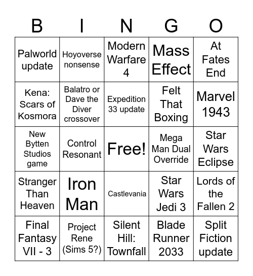 SGF 2026 Bingo Card