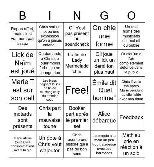 Bingo gig Bluzy Blazy Bingo Card