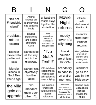 LOVE ISLAND USA BINGO Card