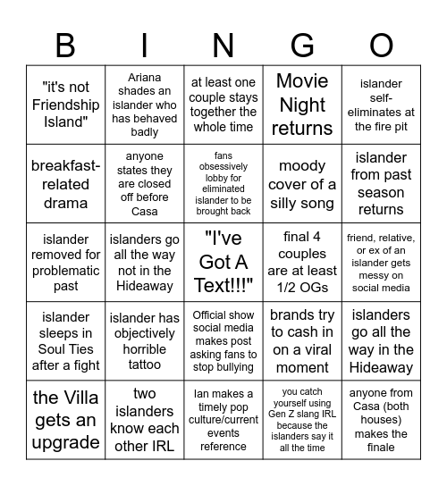 LOVE ISLAND USA BINGO Card