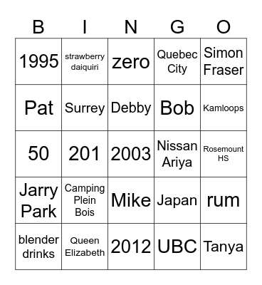 Andrew Bingo Card