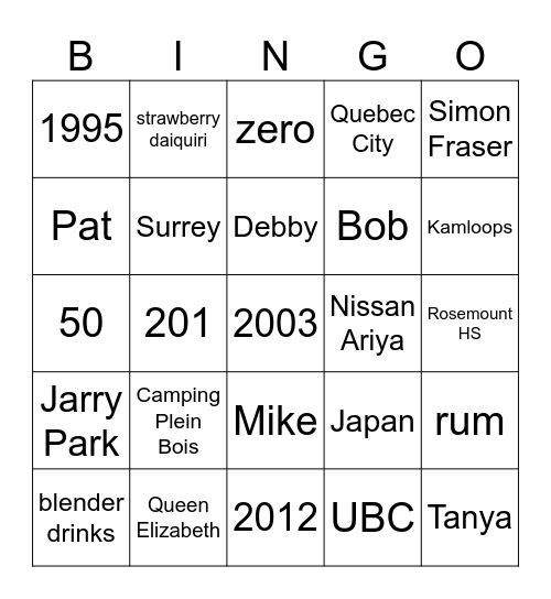 Andrew Bingo Card