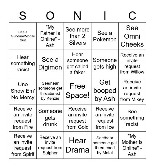 Triple S Family Bingo Card