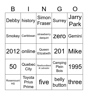 Andrew Bingo Card
