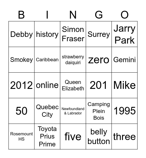 Andrew Bingo Card