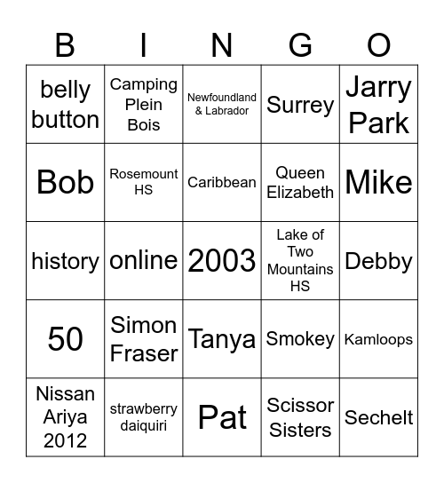 Andrew Bingo Card