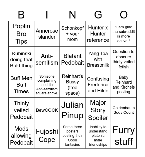 /r/logh Thirst Friday Bingo Card Bingo Card