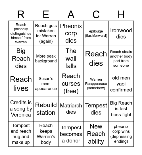 Replaced Ending Bingo Card