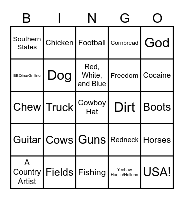 Country Music Bingo Card