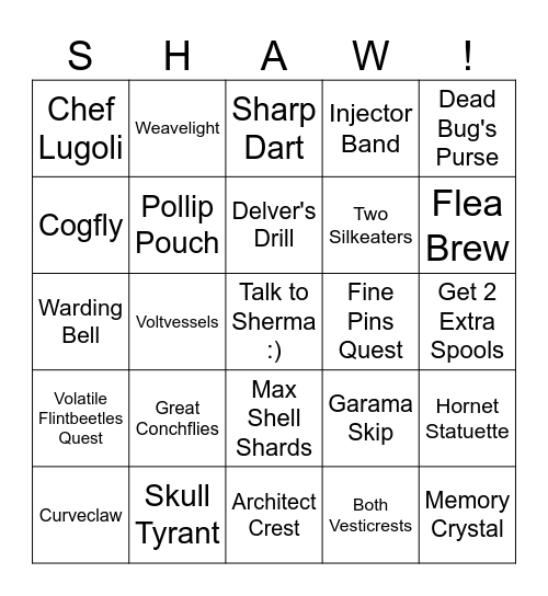Silksong Bingo (no act 3) - Mahhhhtttt Bingo Card