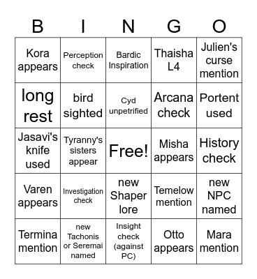 Sleepover At Hal's House [Critical Role 4.27] Bingo Card