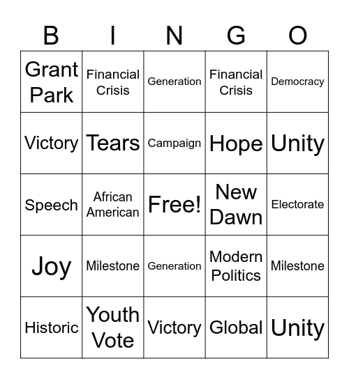 Barack Obama Bingo Card