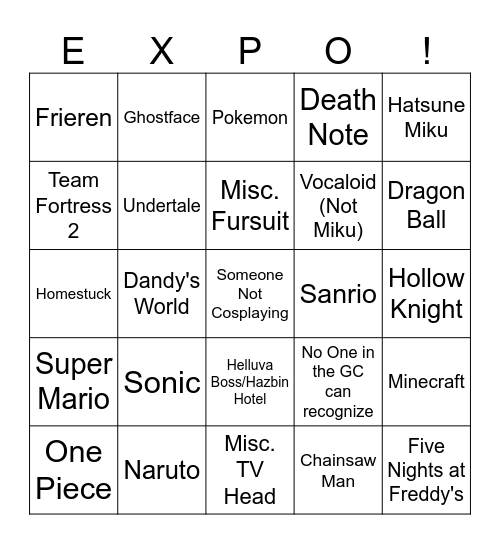 Fan Expo Bingo Card