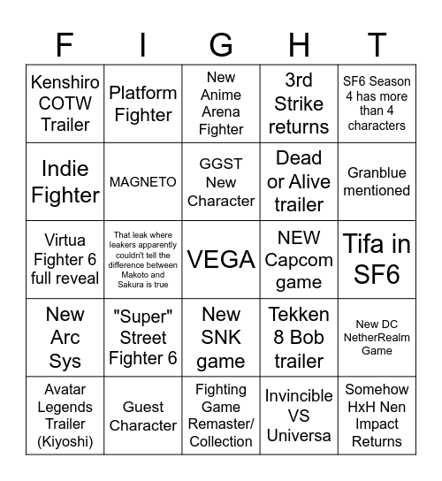 Not E3 2026 Bingo Card