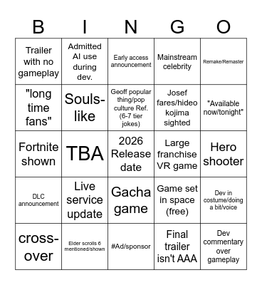 Skype Games Fest Bingo Card