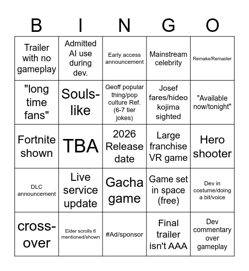 Skype Games Fest Bingo Card