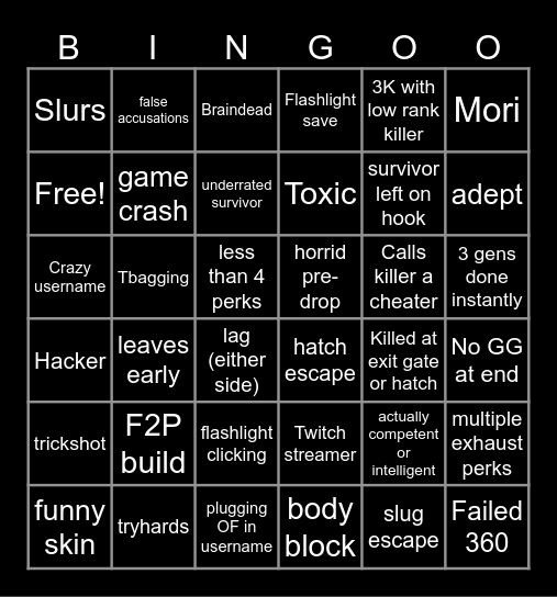 DBD Bingo Card