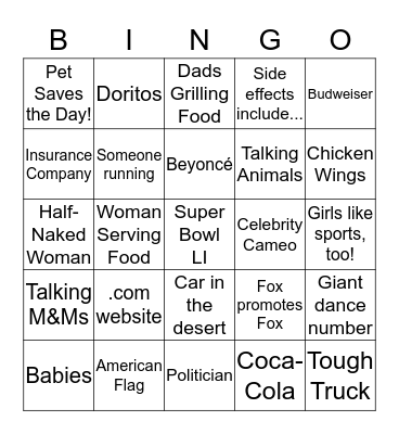 Super Bowl LI Bingo Card