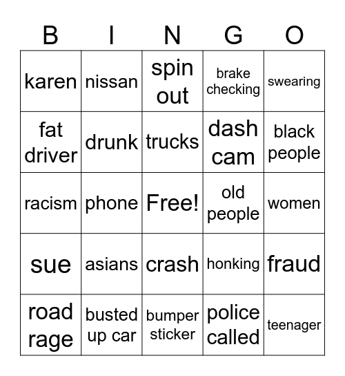 bad driver bingo Card