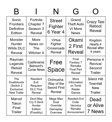 Summer Games Fest 2026 Predictions Bingo Card