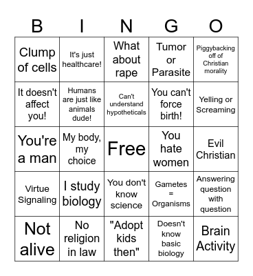 Baby Killers Bingo Card
