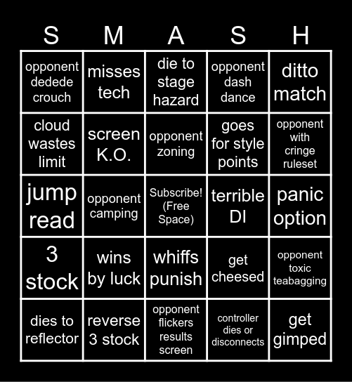 Smash Ultimate Bingo Card