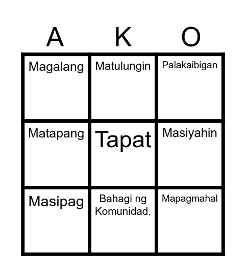 Indibidwal Bingo Card