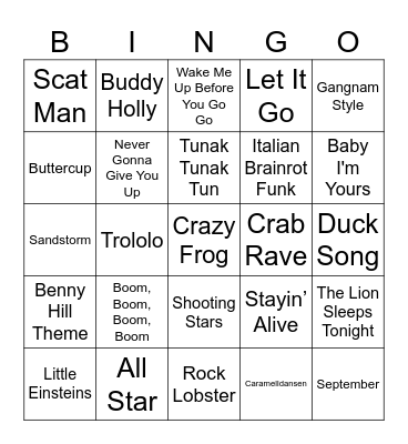 Meme Music Bingo Card