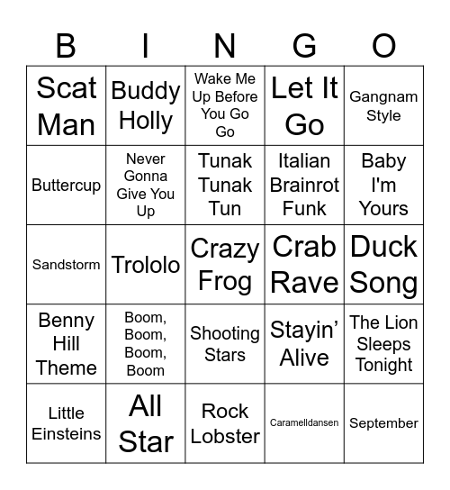 Meme Music Bingo Card