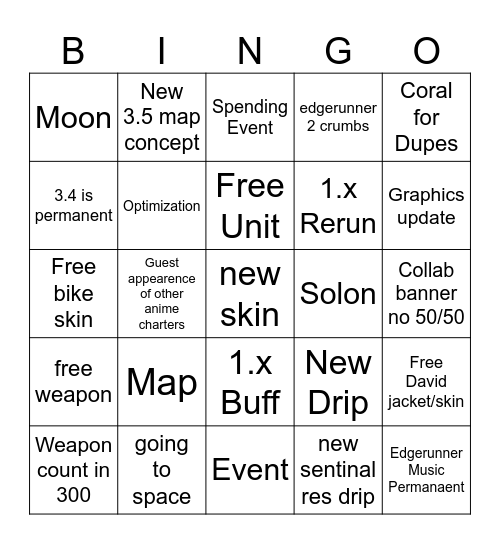 Expectation Bingo Card
