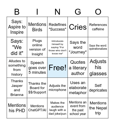 Graham's Graduation Speech Bingo Card