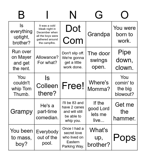 Melvinisms Bingo Card