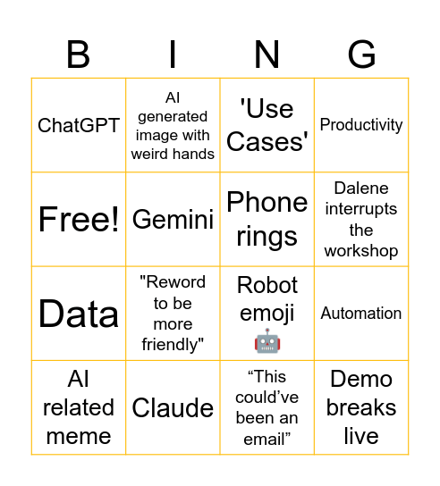 Copilot Workshop Bingo Card