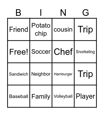 A day at the beach Bingo Card