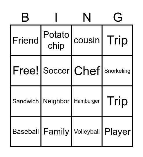 A day at the beach Bingo Card