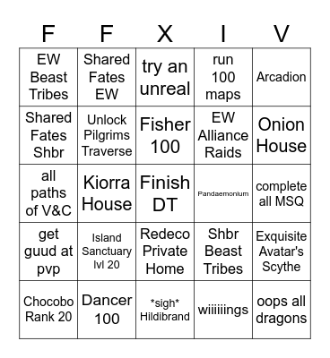 FFXIV To Do Bingo Card