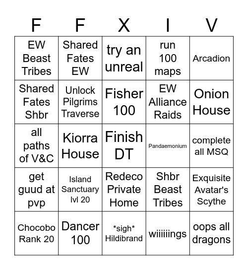 FFXIV To Do Bingo Card