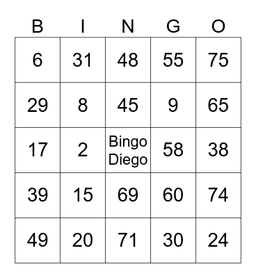 BINGO Diego Bingo Card