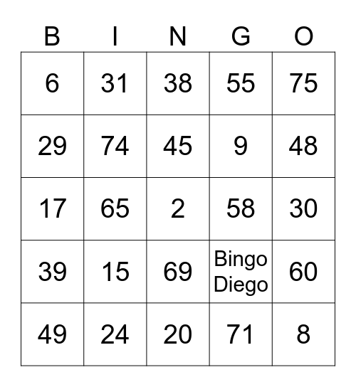 BINGO Diego Bingo Card