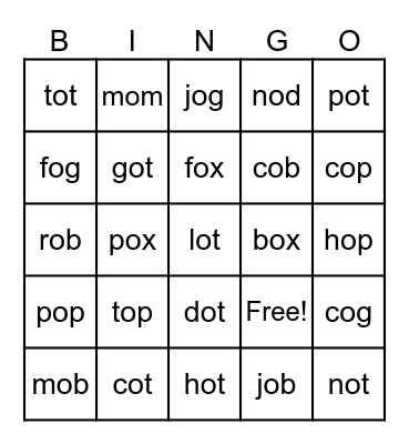 CVC- Short O Bingo Card