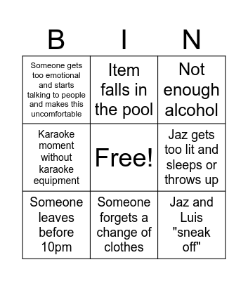 Jaz Bday Party Bingo Card