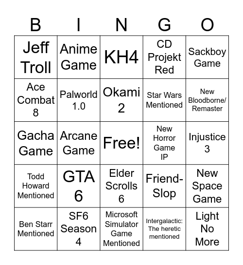 SGF Bingo Board Bingo Card