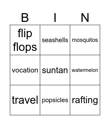 SUMMER Bingo Card