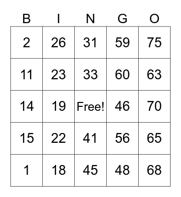 Untitled Bingo Card